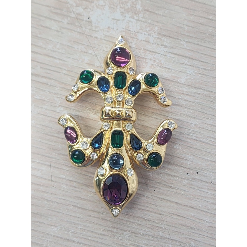 Vintage MVH Crown Michaela Von Habsburg Signed Fleur De‎ Lis Brooch Pendant